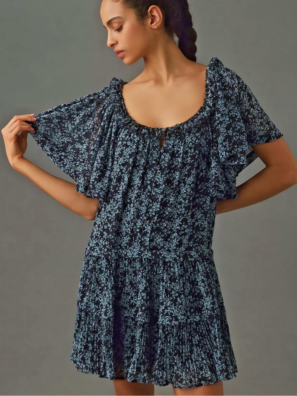 By Anthropologie Short- Sleeve Keyhole Swing Mini Dress